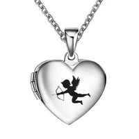 memorial women angel heart shaped photo memory stainless steel locket pendant necklace birthdayanniversarymothers day gift