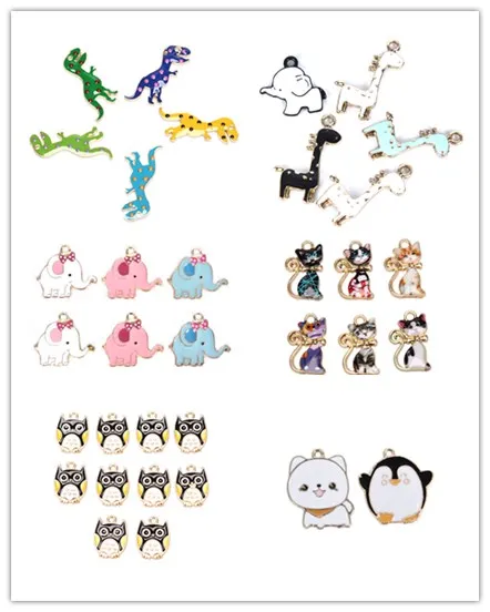 

10pcs Enamel Cat penguin Owl Elephant Dinosaur Giraffe Charms For DIY Necklace Bracelet Earrings Charms Craft Accessories