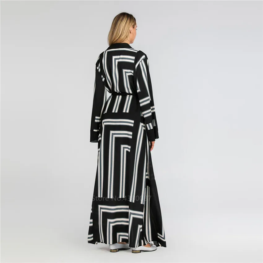

Ramadan Eid Muslim Abaya Dubai Kimono Cardigan Woman Dress Kaftan Marocain Islamic Clothing Fashion Stripe Loose Black Arab
