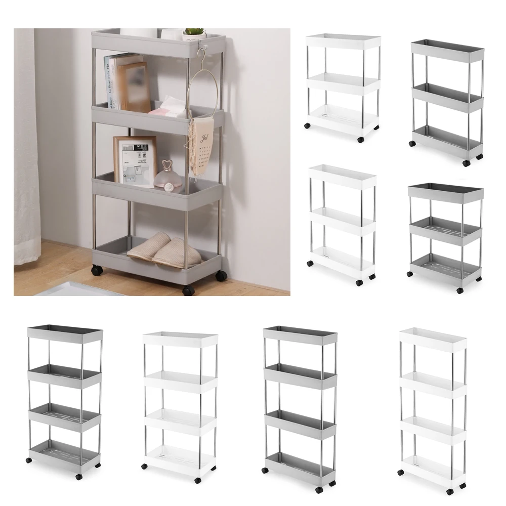 

2/3/4 Tier Slim Storage Cart Mobile Shelving Unit Organizer Slide Out Storage Rolling Utility Cart Rack for Kitchen Bathroom