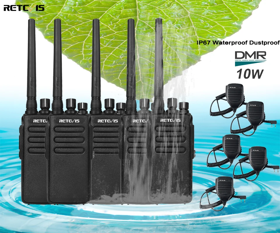 5 шт. DMR RETEVIS RT81 10 Вт IP67 Пыленепроницаемая Водонепроницаемая рация 32CH UHF шифрование