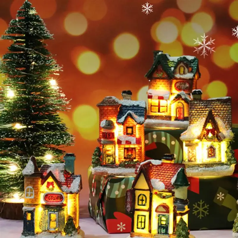 

Brightness LED Light Up Small Village House Scene Christmas Decor Ornament Christmas Tree Pendant Decoration Gifts Ornaments