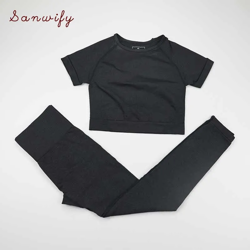 

2 Piece Vital Seamless Sport Suit Women Gym Workout Clothes Short Sleeve Fitness Crop Top High Waist Seamless Leggings Yoga Set