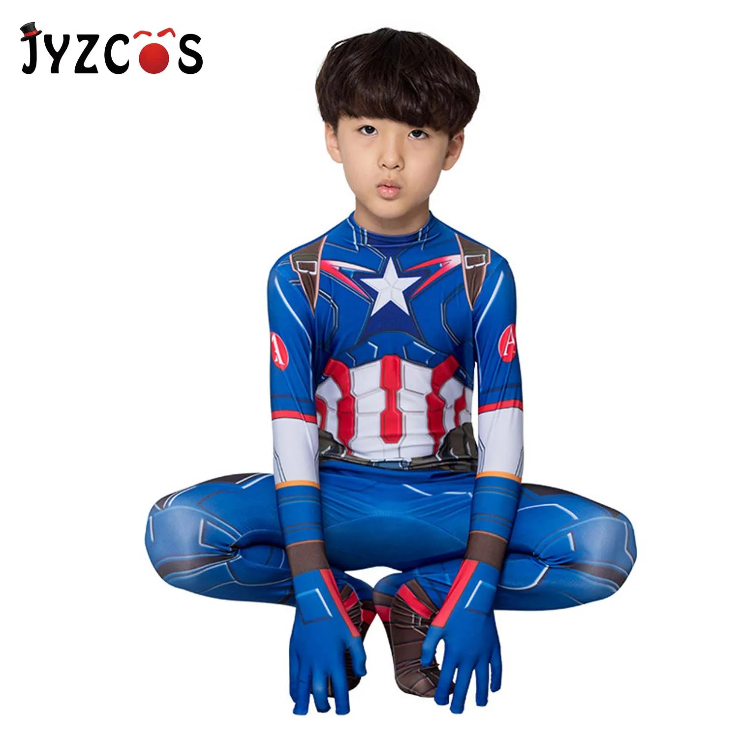 Детский костюм JYZCOS для косплея Капитана Америка с 3D принтом из спандекса лайкры