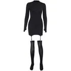 Соблазнительное облегающее мини-платье с чулками, женские черные элегантные облегающие вечерние Клубные наряды, платья с подвязками