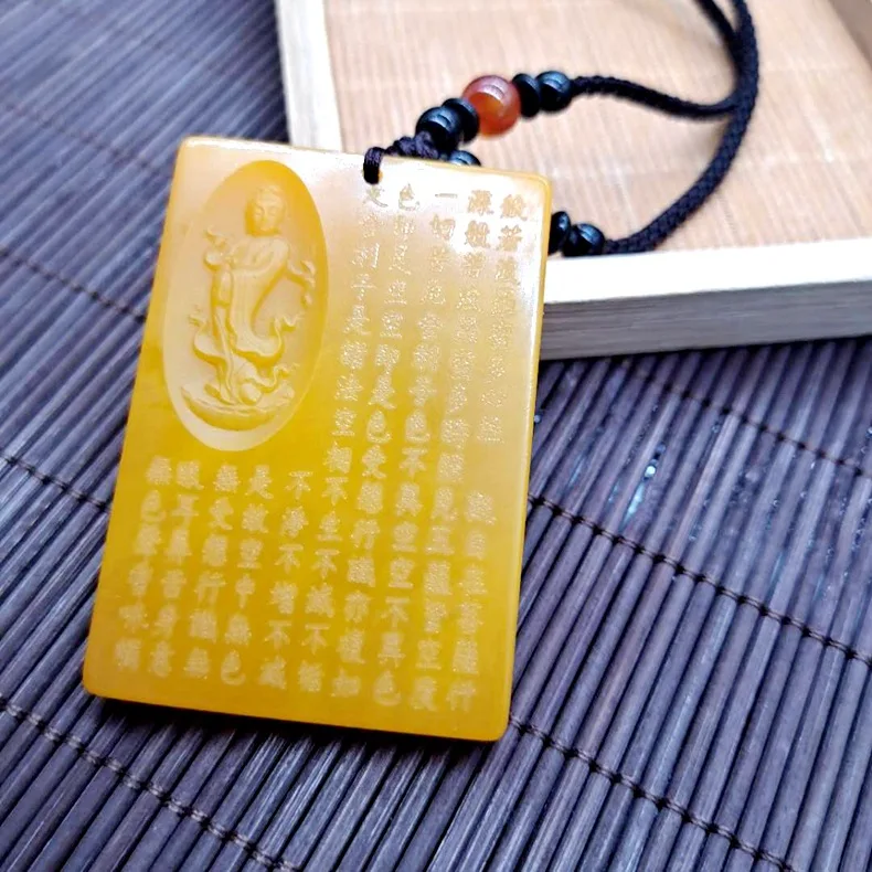 

Natural Yellow Dragon Jade Heart Sutra Pendant Charm Jewellery Women's Hand-Carved Necklace for Women Men Fashion Accessories