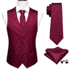 Мужской Шелковый жилет, классический жаккардовый жилет с красным Пейсли рисунком для вечерние ринки, свадьбы, жилет с карманами, квадратный галстук, приталенный костюм Barry.Wang