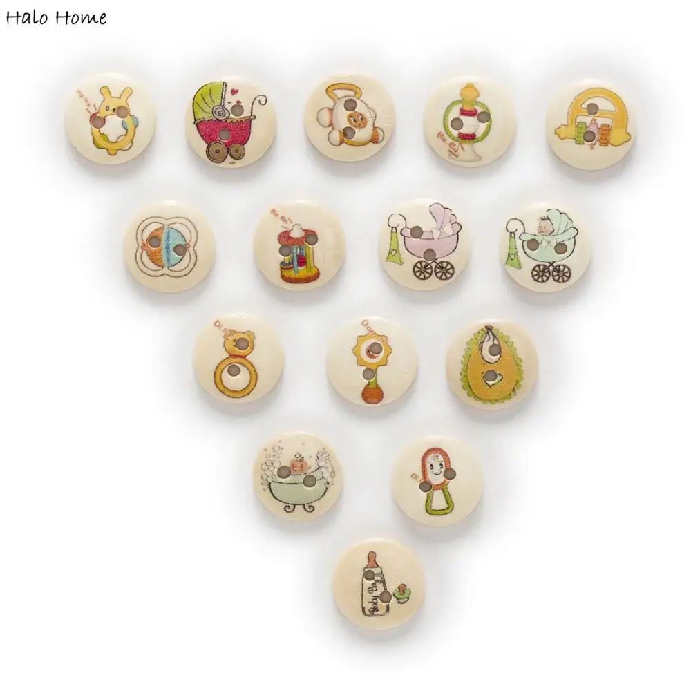 50 шт. цвета: белый/Натуральное детское серии 2 отверстия круглые деревянные