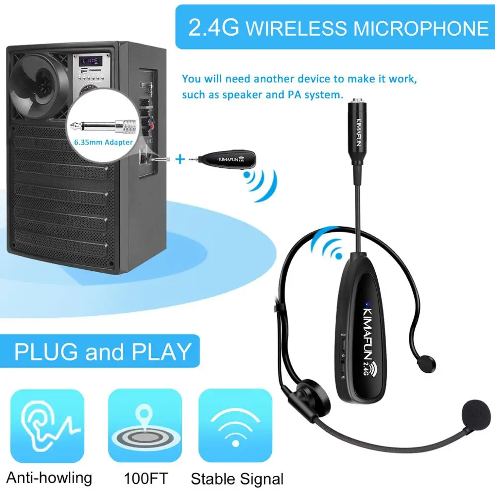 KIMAFUN Mini Portable Headset 2.4G Earphone Wireless Microphone Power Amplifier For Tourist Guide Meeting Teaching enlarge