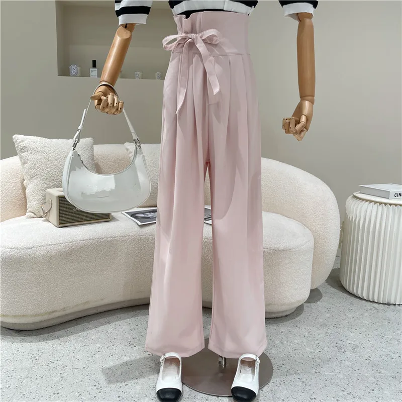 

Two piece set Women's Spring Summer 2021 NewStriped knit shirt + high waist loose thin casual pants suit