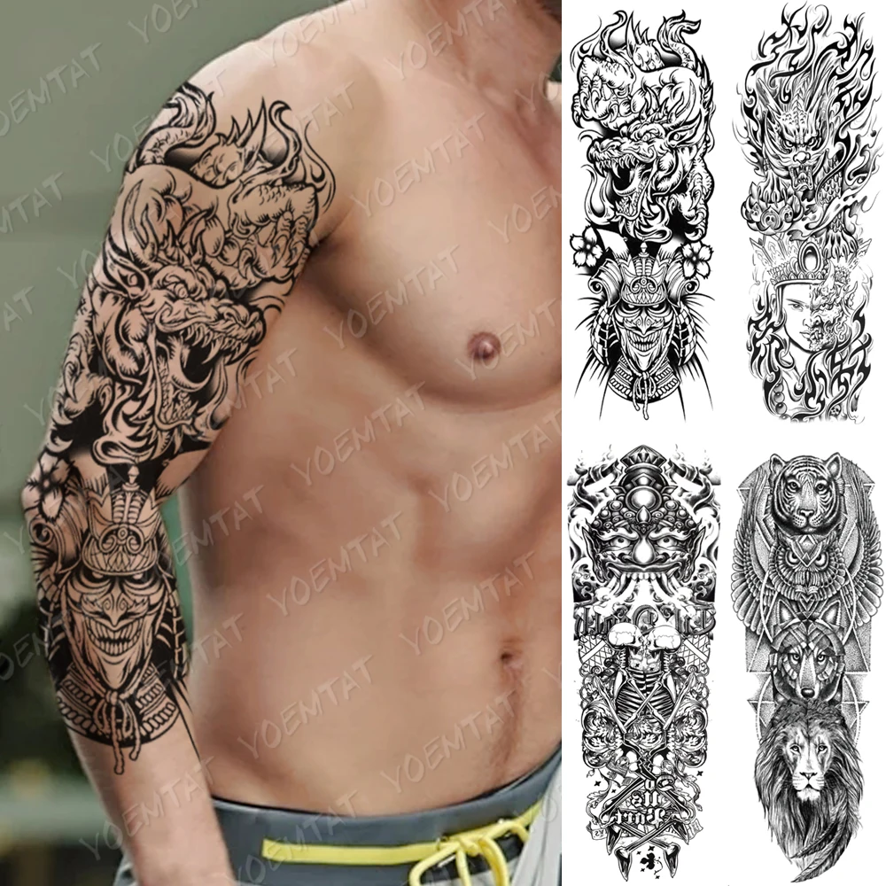 

Large Arm Sleeve Tattoo Dragon Samurai Waterproof Temporary Tatto Sticker Japanese Buddha Body Art Full Fake Tatoo Men