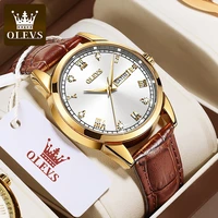 olevs 2021 new business dual calendar 30m waterproof luminous fashion quartz watch mens breathable leather strap watches 6896