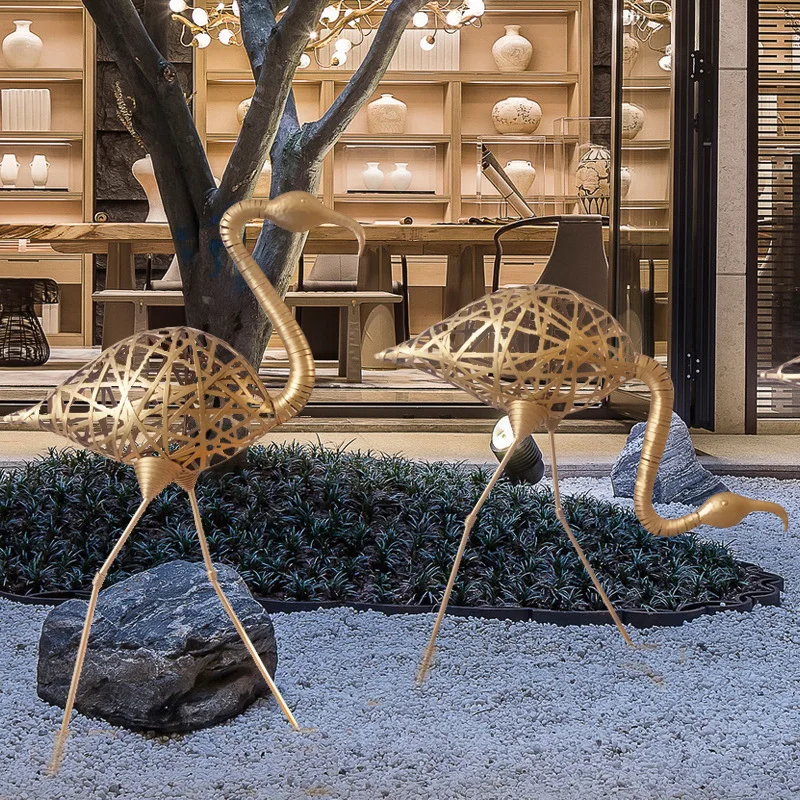 Decoraci&oacute;n de escultura de jard&iacute;n, adornos de Metal de estilo europeo para suelo exterior, flamenco de hierro forjado, accesorios de boda-4