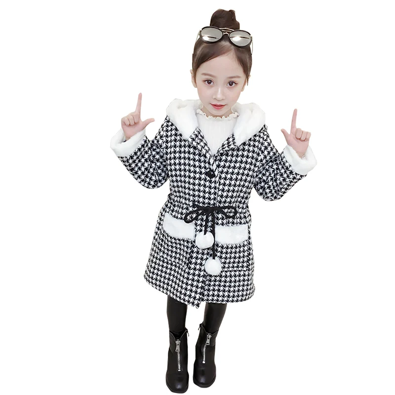 Новое шерстяное пальто для девочек осень 2021 плотная детская одежда на и зиму с