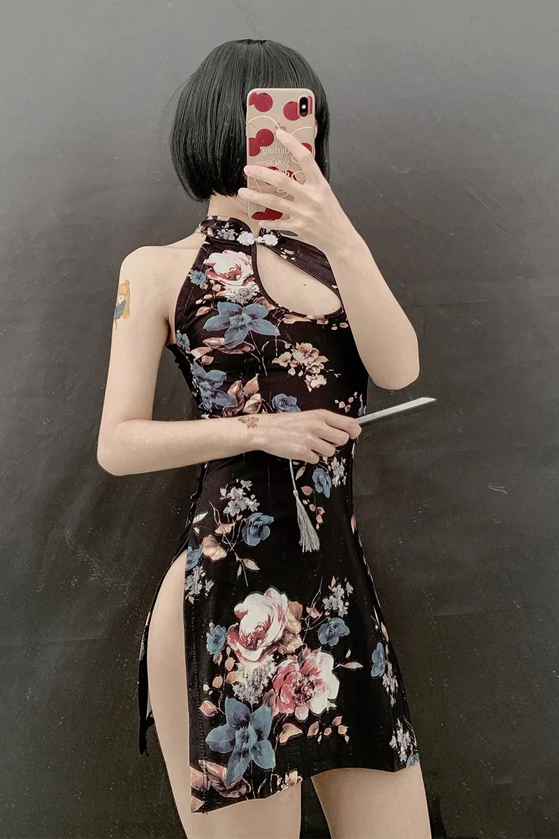 

Flirting with Men:Embroidery Cheongsam Short Dresses Women Traditional Vietnam Ao Dai Uniforms Party Love Live Cosplay Uniform