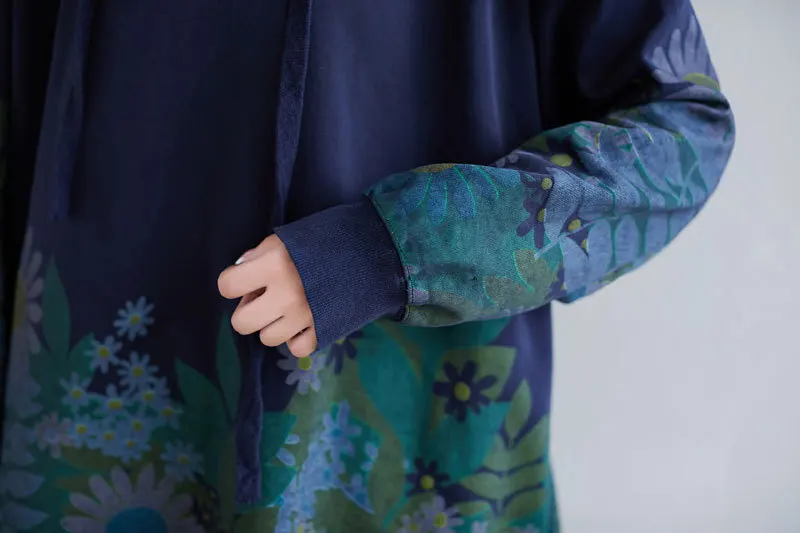 

Women Vintage Loose Boho Print long sleeve dress Robes Oversized Cotton Linen Casual DressQ263