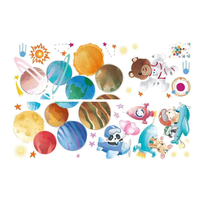 

Tofok Cartoon Cute Space Planet Bear Wall Sticker Bedroom Living room Children's room Creative Decorative Sticker Removable