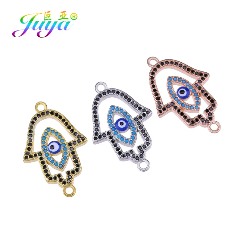 Juya DIY Браслеты Аксессуары микро проложить циркон золото/серебро Хамса Фатима Шарм Разъемы для Needlwork ювелирных изделий