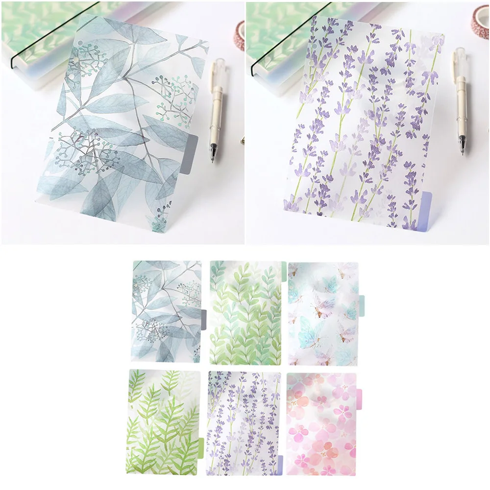 

6pcs A5 Notebook Binders Dividers Set 6 Holes Ring Colored Transparent Divider Page Tab Cards PP Colorful Classification