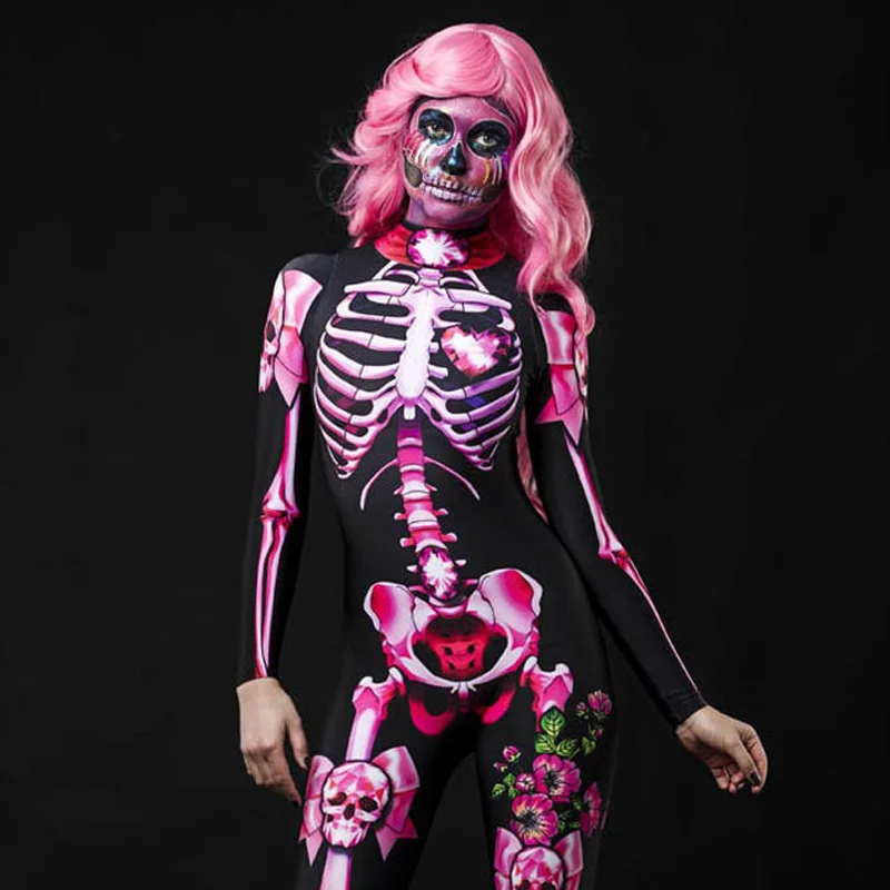 

Day of The Dead Halloween Costumes for Adult Kids Scary Carnival Party Skeleton Bodysuit 3D Print Baby Girl Skull Dress