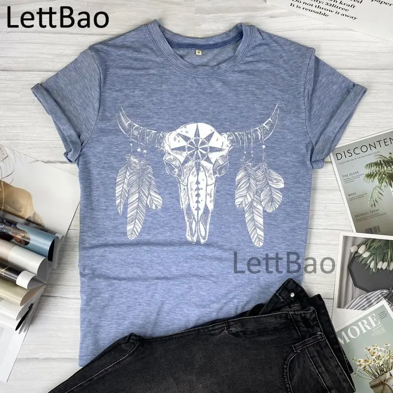 

Bull Skull Summer Women T Shirts Casual Harajuku T Shirt Vintage 90s Aesthetic Streetwear Casual O Neck Cotton T-Shirts Tops