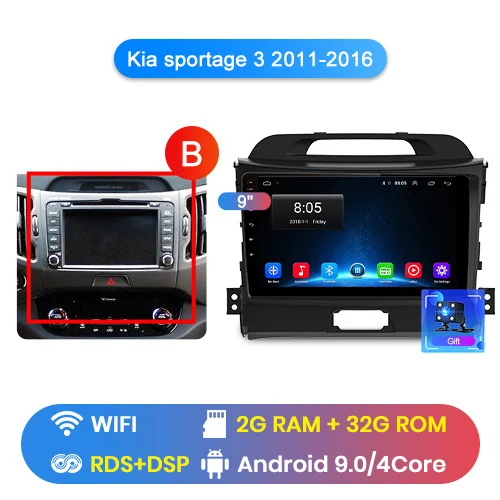 WIFI 2-32GB-B Junsun V1 pro 4G+ 64G Android 9,0 DSP для Kia sportage 3 4 2010 2011- автомобильный Радио Мультимедиа Видео плеер gps 2 din dvd - Цвет: WIFI 2-32GB-B