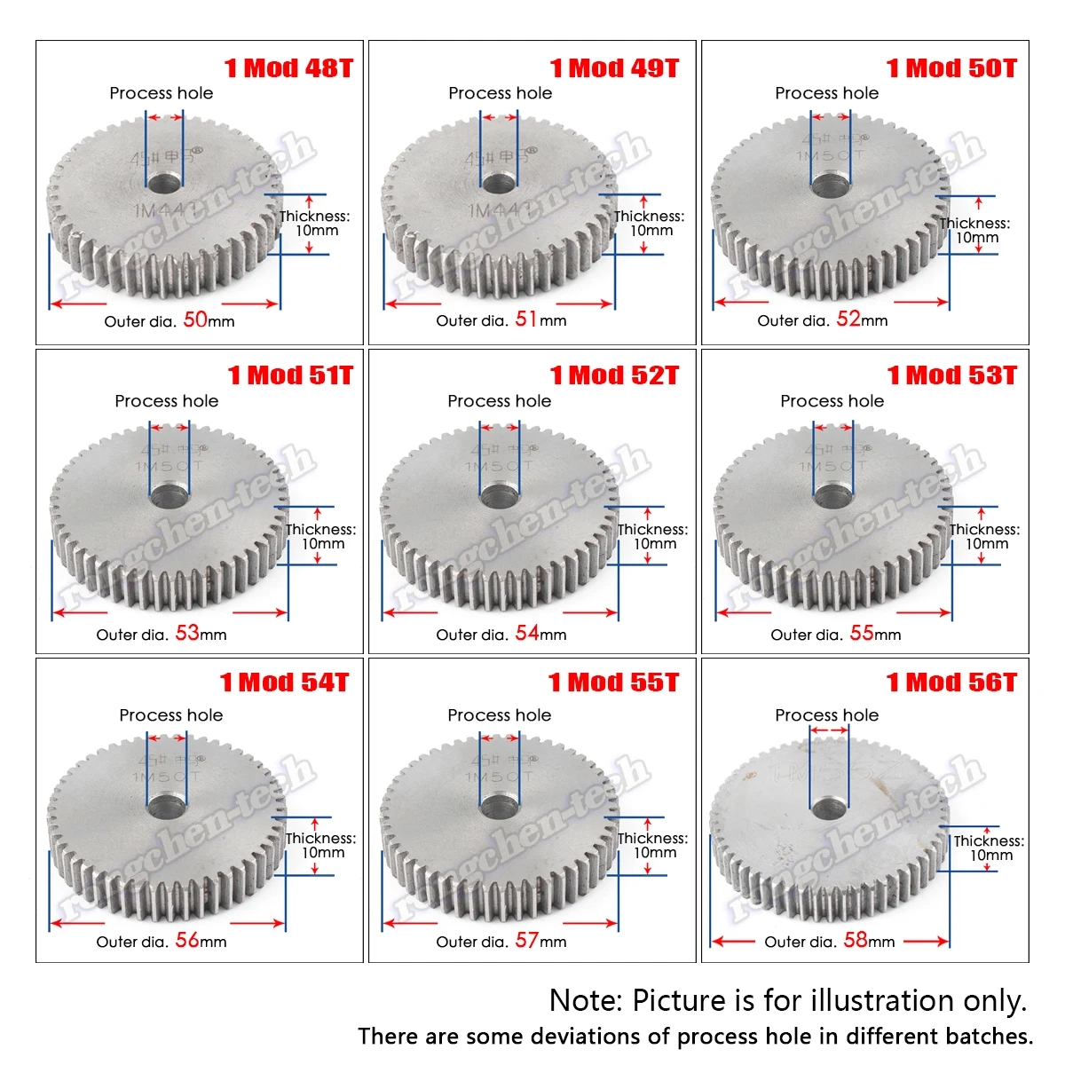 48T 49T 50T 51T 52T 53T 54T 55T 56T Mod 1 зубчатая передача передач Толщина 10 мм-45 # зеркальная -