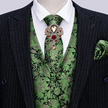 Barry. wang verde floral colete para homem fino terno colete de seda gravata conjunto lenço abotoaduras formal colete para negócios (4)