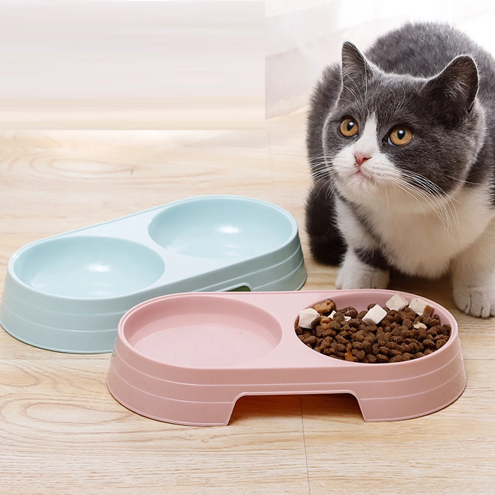 Дешевые Карамельный цвет Пластик для домашних животных с двумя чашами