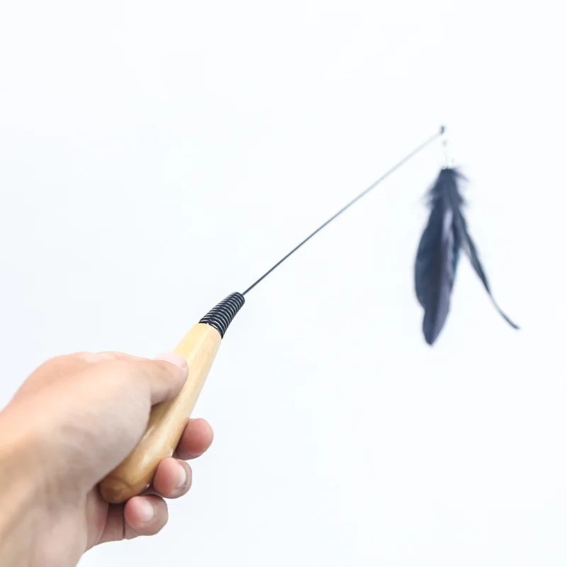 

Cat Toy Wooden Handle Spring Feather Bell Teases Cat Stick Cat Since Hi Can Replace Head Toy