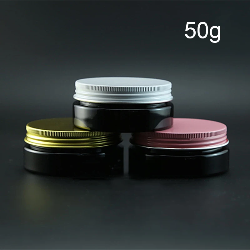 

50g Black Plastic Jar Empty Cosmetic Refillable Container 2oz Face Mask Cream Lotion Bottle Candy Spice Travel Packaging 20pcs