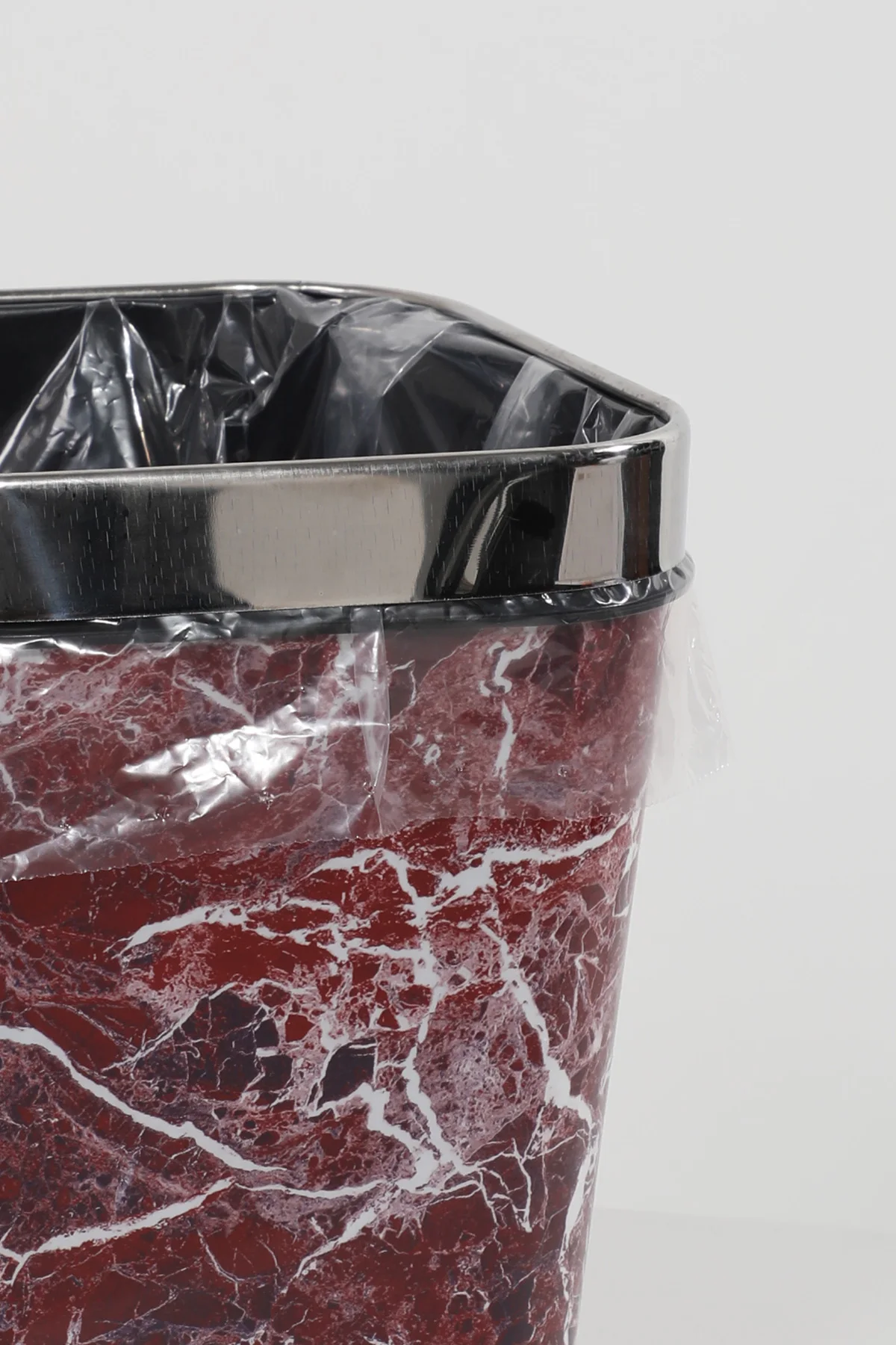 

Plastic Square Trash Bin With Marble Pattern Metal Cap Set Of 2