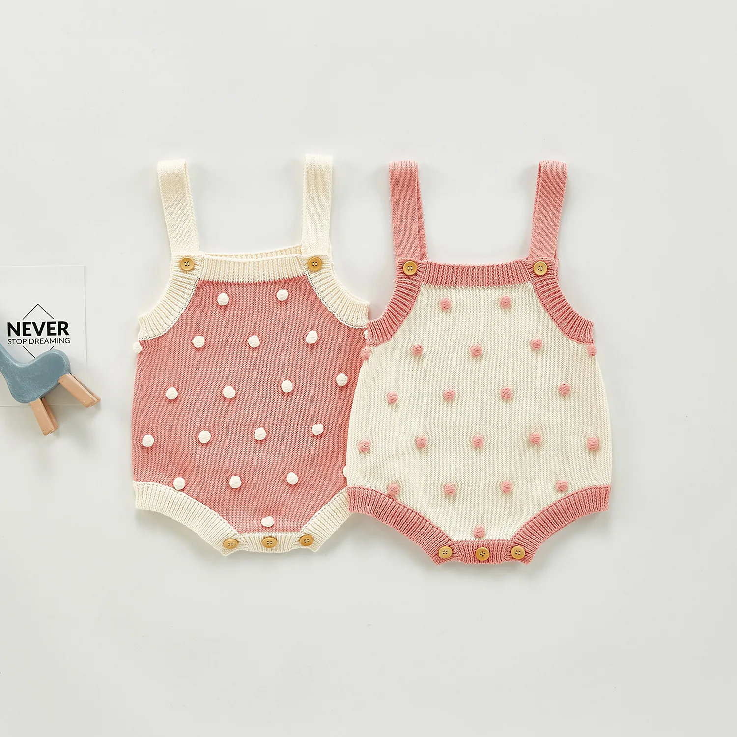 

Baby Bodysuits Sleeveless Cotton Dots Knitted Newborn Infant Girl Pink Strap Onesie Jumpsuits Toddler Kids Outfit Coverall 0-18m