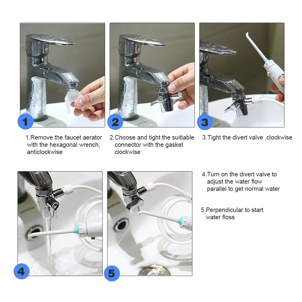 

Fashion 6 Nozzles Switch Faucet Oral Irrigator Water Dental Flosser Tooth Jet Flossing Irrigation Oral Care Mouth Cleaner Tools