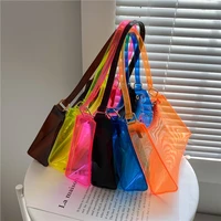 summer fluorescent transparent jelly handbag candy pure color clear shoulder bag womens armpit bag waterproof underarm bag new