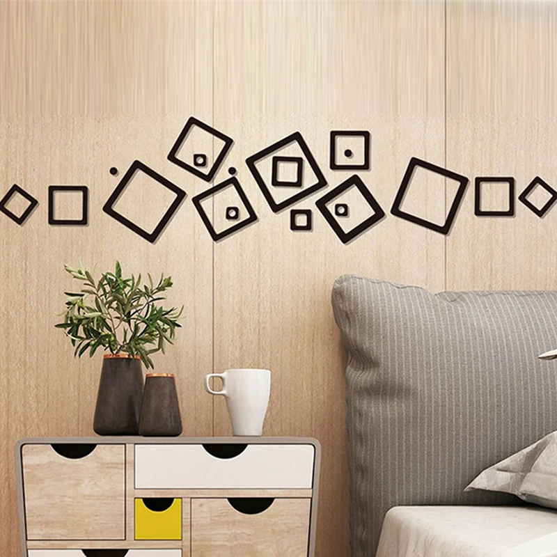 

Simple Combination Hollow Square Mirror Wall Sticker On Living Room Bedroom For Home Background Decoration Acrylic Wall Stickers