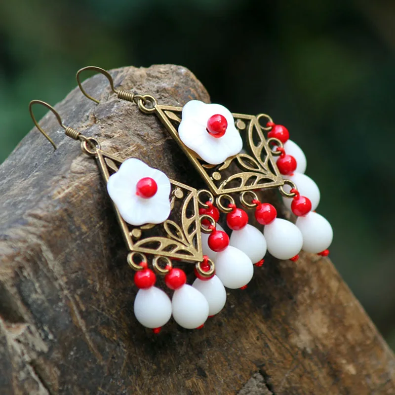 Тибетские Серебряные винтажные богемные висячие серьги ручной работы с бусинами