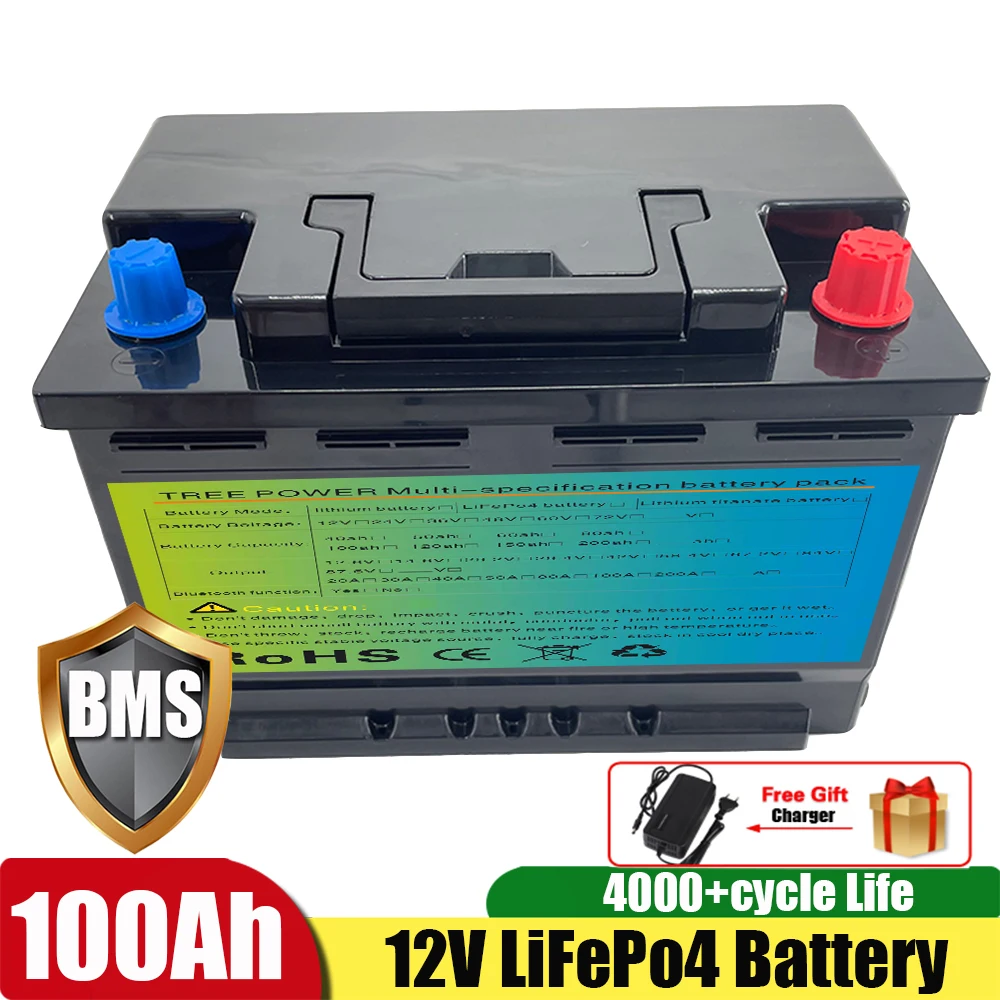 

High Safety 1000cca Starting Battery 12V Lifepo4 Lithium Iron 60Ah 80Ah 100Ah Cranking Bateria + 10A Charger
