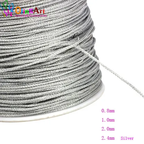 Silver OlingArt 0,8/1,0 мм/2,0 мм/2,4 мм Золотая Серебряная нить цветная линия китайский узел струна ручной работы ювелирные изделия из бисера DIY Браслеты Изготовление - Цвет: Silver