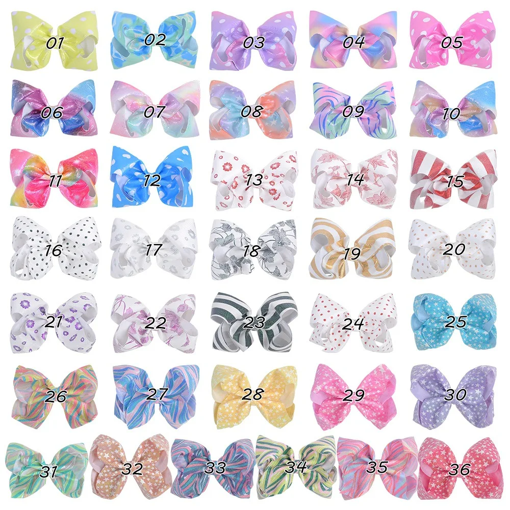 

10 pcs/lot, 6.9 inch New Cute Printed Bow with Hair Clips Fabric Ribbed Children Hair Clips hair accessories 36 colors