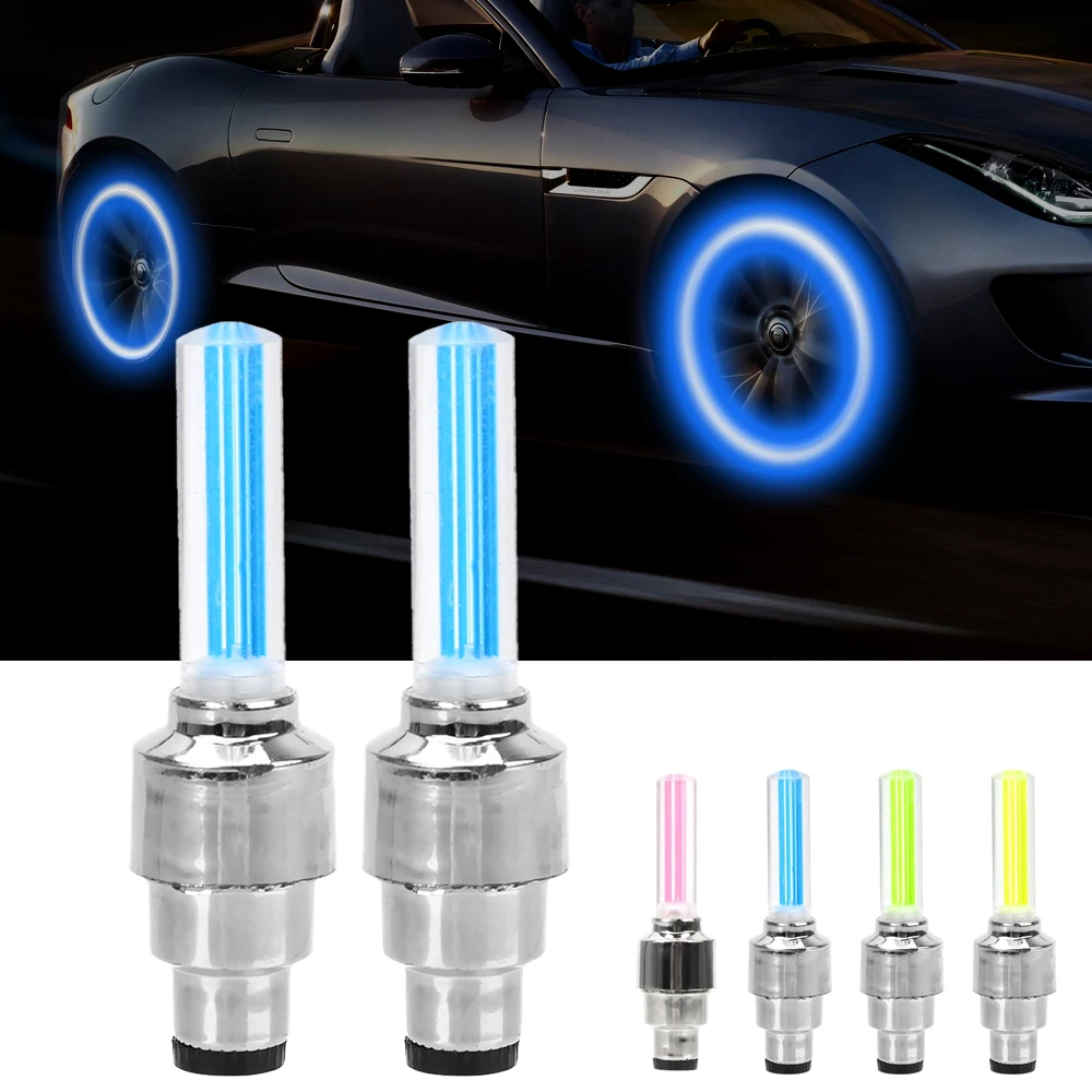 2pcs Car Hub Light Tire Valve Cap Decorative Lantern Wheel Spokes Lamp Decoration Light stick type LED  Neon Lamp