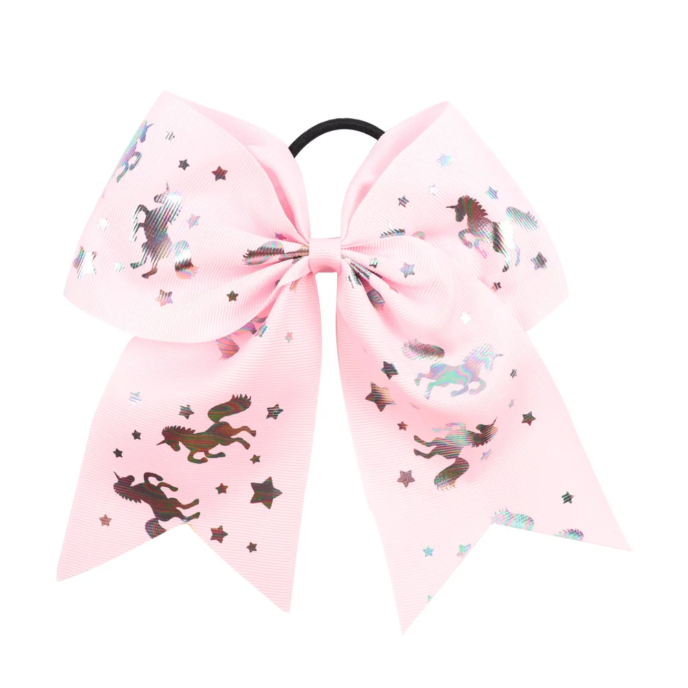 CN 7 &quotЕдинорог Cheer Луки с резинкой для детей большой печатные ленты Чирлидинг