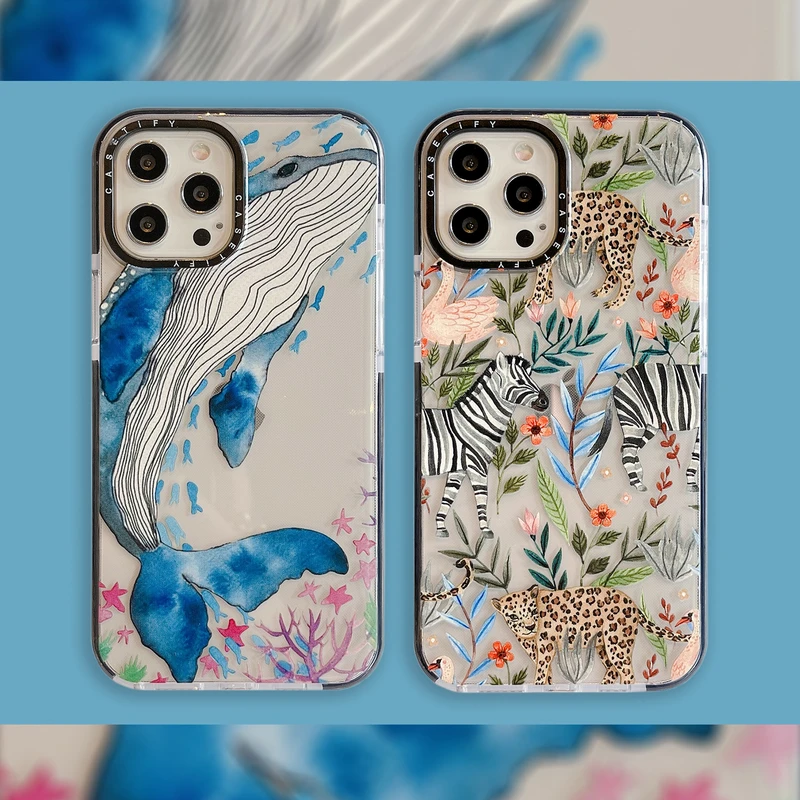 

INS Art Retro Zebra Whale Animal Phone Case For iPhone 13 12 11 Pro Max XR X XS Max 7 8 Plus SE 2020 Cases Clear Silicone Cover
