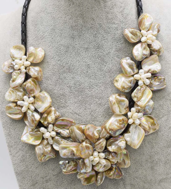 

Вау! Новое ожерелье из белого пресноводного жемчуга и ракушек с цветком, 18 дюймов