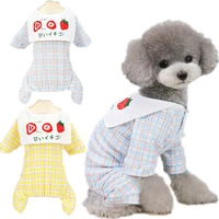 big lapel pajamas dog clothes strawberry pattern bubble cloth 4 legs plaid shirt jumpsuit for small dogs yorkshire pyjamas pjs l