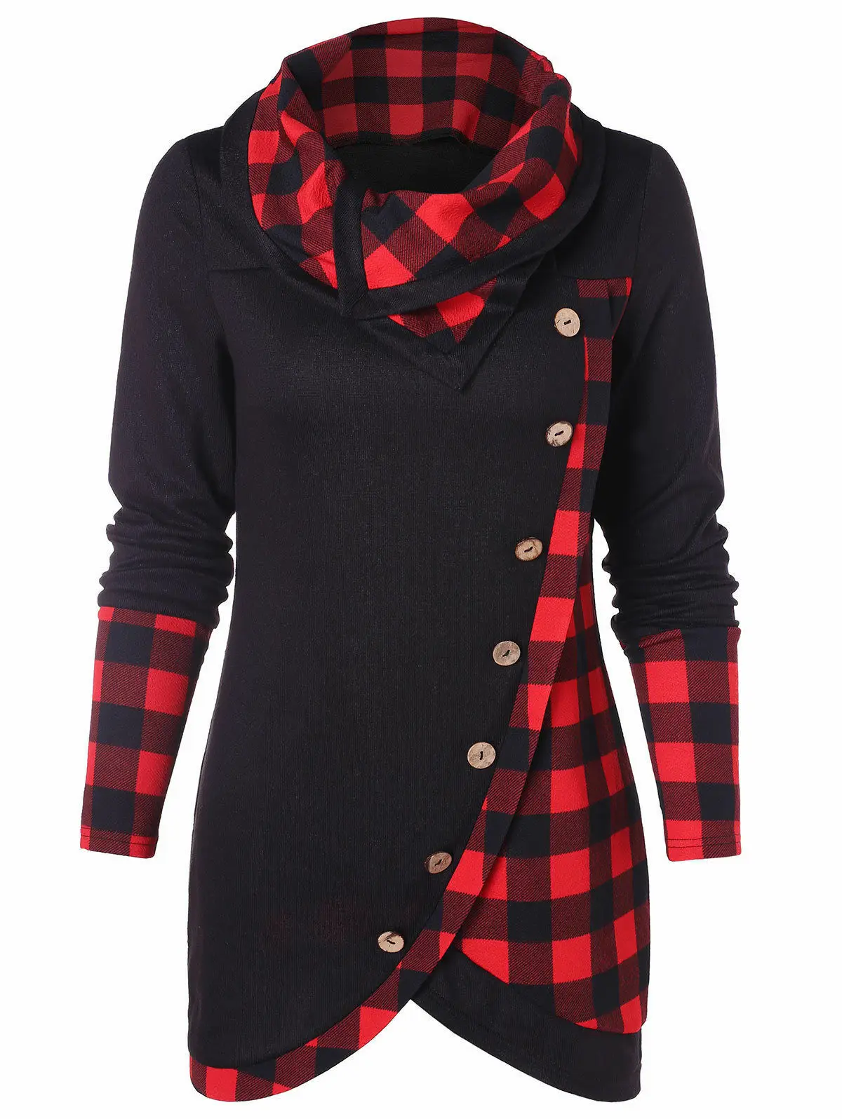 Hot Sale Winter Women Warm Pullover Long Sleeve Plaid Sweatshirt Tops Dress Casual Ladies Hoodies Sweatshirt Irregular Hem - Цвет: A