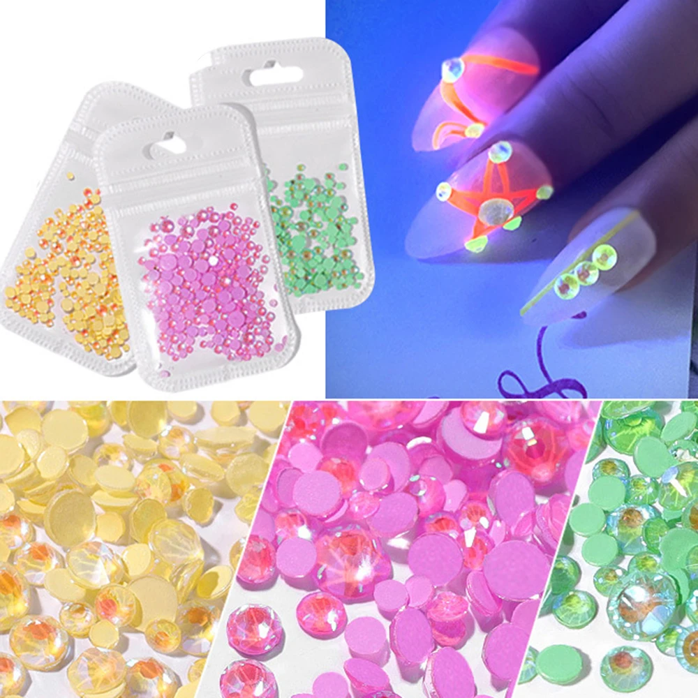 Новые наклейки для ногтей смешанные размеры Светящиеся хрустальные стразы