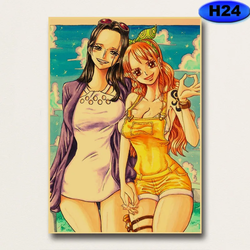 

24 Styles Home Decoration Retro Poster Classic One Piece Collection Vintage Anime Posters Kraft Paper Painting Wall Sticker