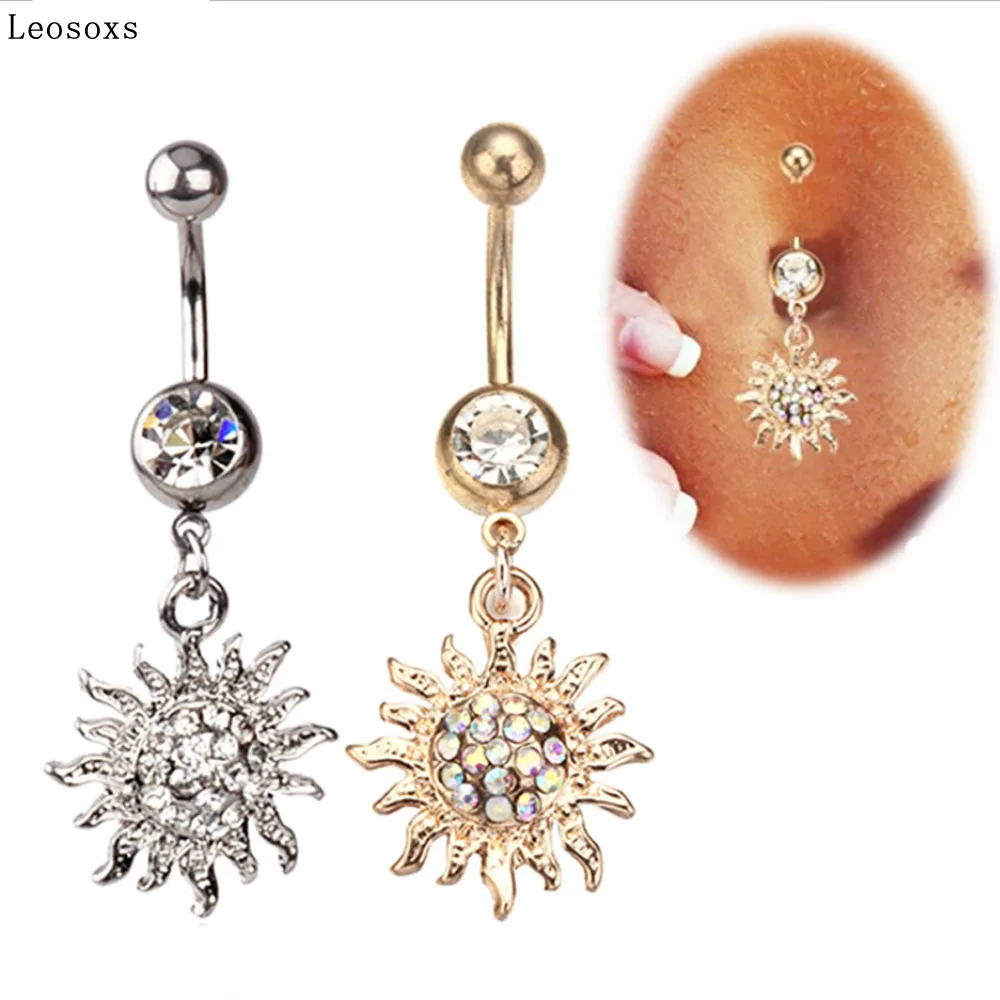 

Leosoxs 1 piece Belly Button Jewelry Hypoallergenic Umbilical Nail Navel Ring Medical Steel Golden Sun Flower Flame