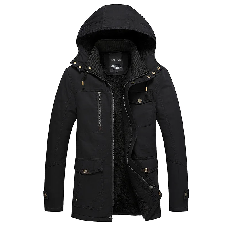 

Men Winter Coats Fleece Warm Thicken Jackets Male Outerwear Windproof Casual Coat Hooded Mens Cotton Parkas Military Overcoats